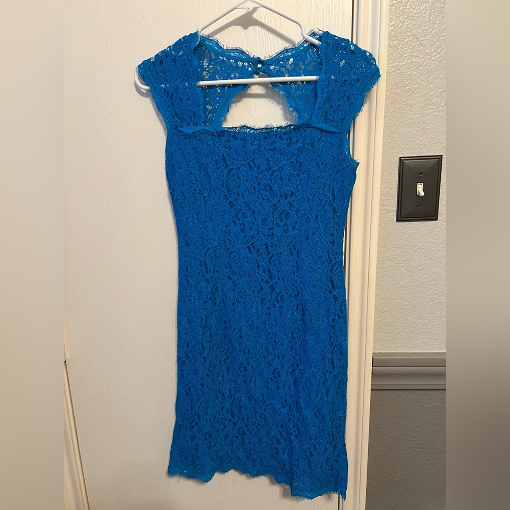 Adrianna Papell Royal Blue Lace Midi Dress